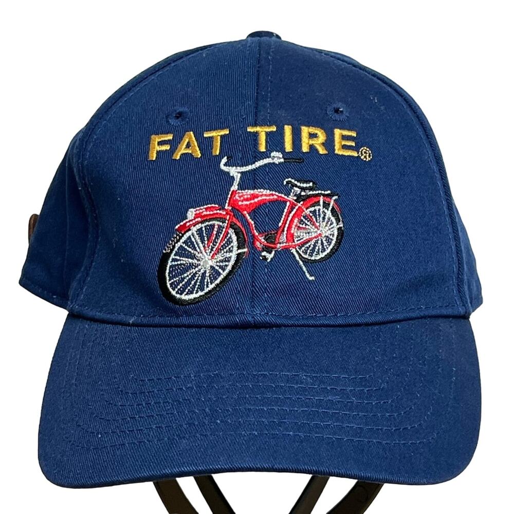 New Belgium Brewing Fat Tire Hat -Blue Adjustable Leather Strap Beer Bicycle Cap